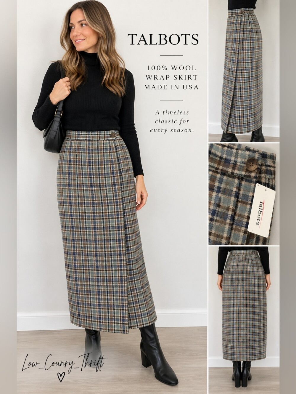 Talbots 100% Wool Plaid Wrap Skirt Women's 10 NWT Made USA Midi Maxi